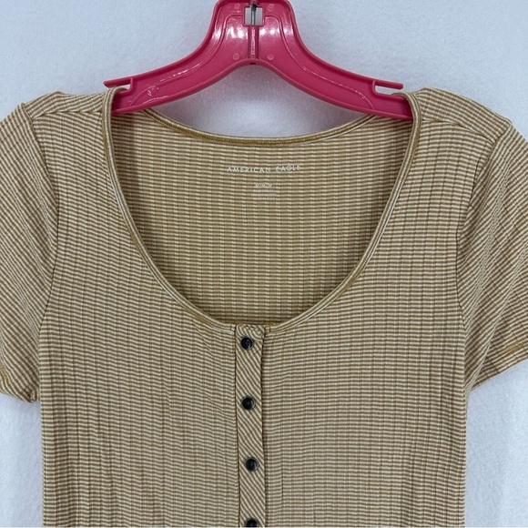 American Eagle Outfitters Stripped Button T Shirt Blouse Medium Yellow - Picture 2 of 10